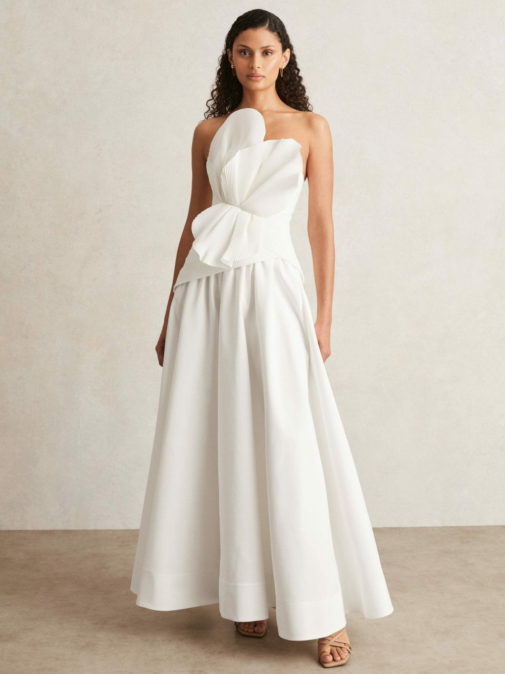 Acler Ivory Plissé Fan Strapless Maxi Dress in Ivory