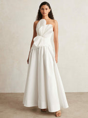 Acler Ivory Plissé Fan Strapless Maxi Dress in Ivory