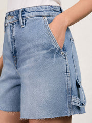 90S Long 100% Cotton Shorts in Indigo Blue