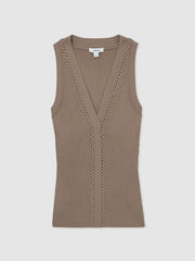Craft-Stitch Rib-Knit Vest in Mink