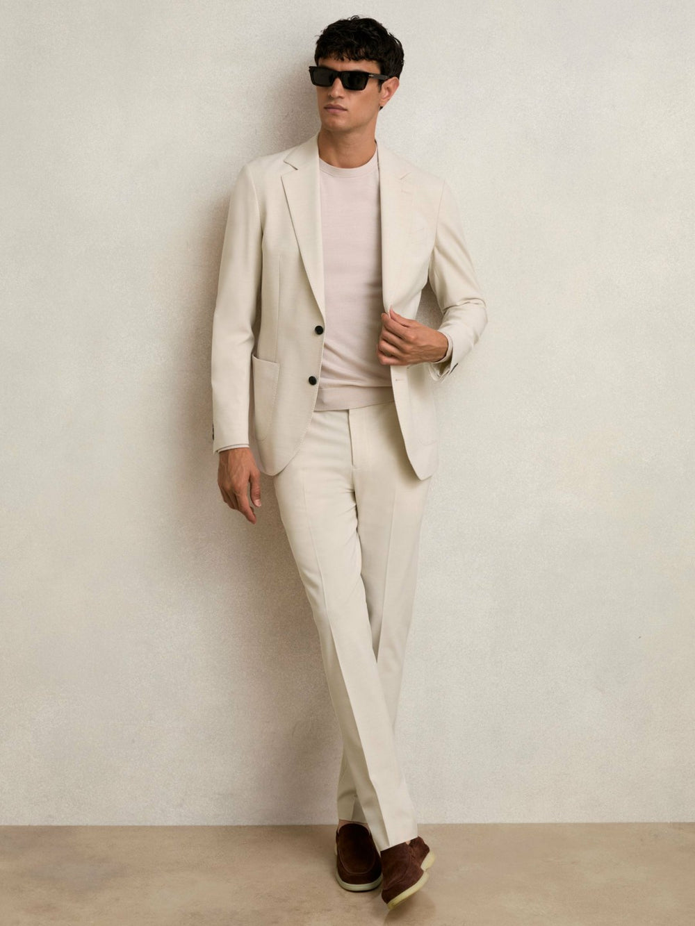 Slim-Fit Internal-Drawstring Trousers in Stone