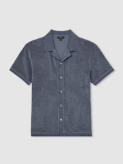 Cotton Blend Towelling Shirt in Airforce Blue