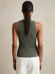 Craft-Stitch Rib-Knit Vest in Khaki Green