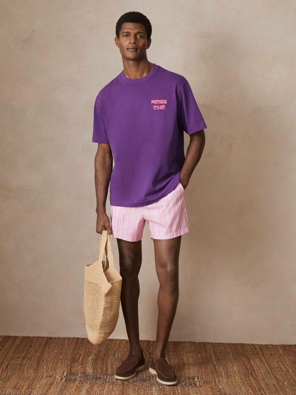 | Ché Cotton Palm-Print T-Shirt in Purple