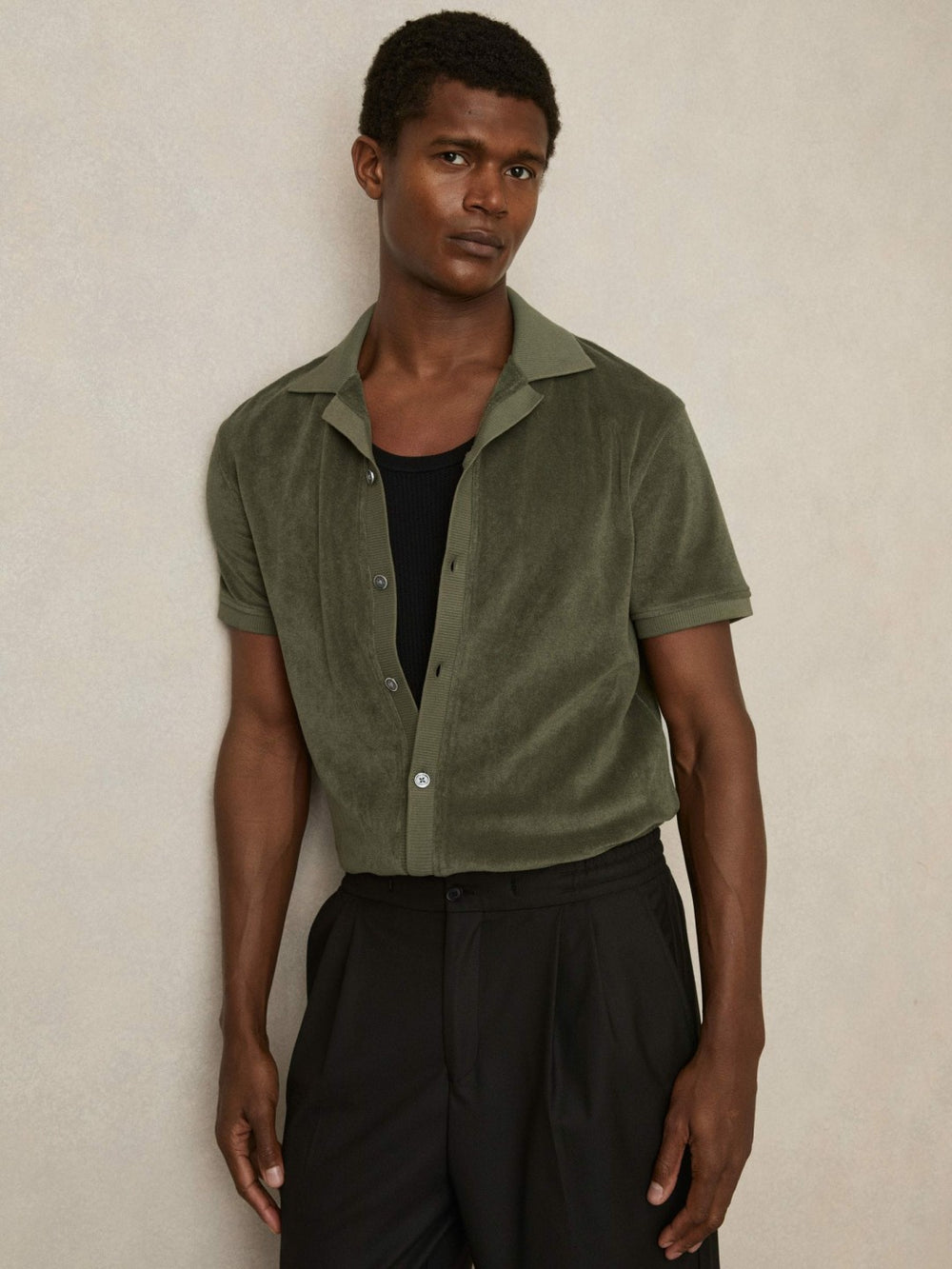 Cotton Blend Towelling Shirt in Green