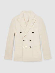 Linen Double-Breasted Suit Slim-Fit Blazer in Stone