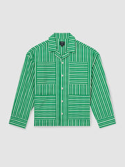 | Ché Poplin Stripe Pocket Shirt in Bright Green/White
