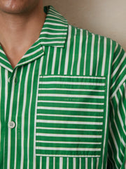 | Ché Poplin Stripe Pocket Shirt in Bright Green/White
