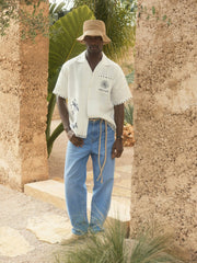 | Ché Cotton-Linen Palm Shirt in White