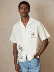 | Ché Cotton-Linen Palm Shirt in White