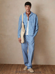 | Ché Poplin Stripe Pocket Shirt in Bright Blue/White