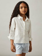4-9 yrs Linen Roll-Cuff Shirt in Ivory