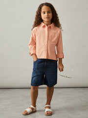 13-14 yrs Linen Roll-Cuff Shirt in Peach