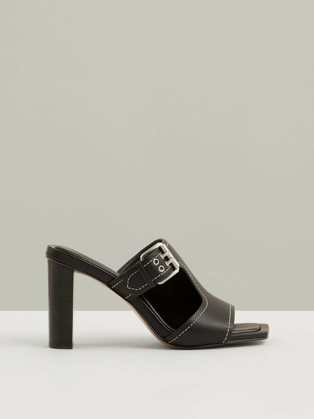 Leather Buckle Block-Heel Sandals in Black
