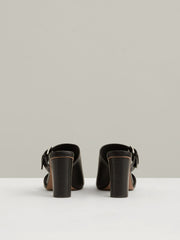 Leather Buckle Block-Heel Sandals in Black
