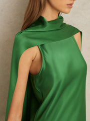 Petite Satin Cape Maxi Dress in Green