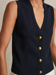 Knitted Button Through Vest in Navy