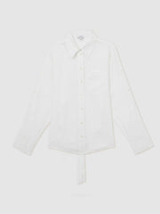 Linen Tie-Back Shirt in White