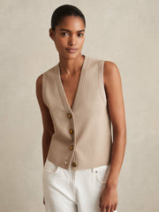 Knitted Button Through Vest in Neutral