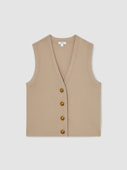 Knitted Button Through Vest in Neutral