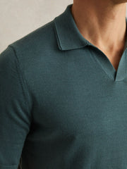 Merino Wool Open Collar Polo Shirt in Orion Blue
