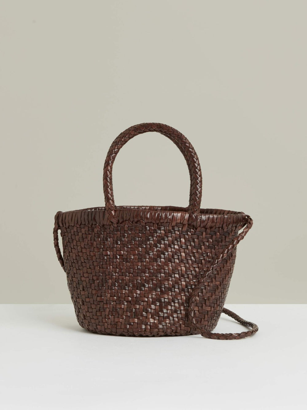 Leather Woven Mini Tote Bag in Chocolate