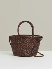 Leather Woven Mini Tote Bag in Chocolate
