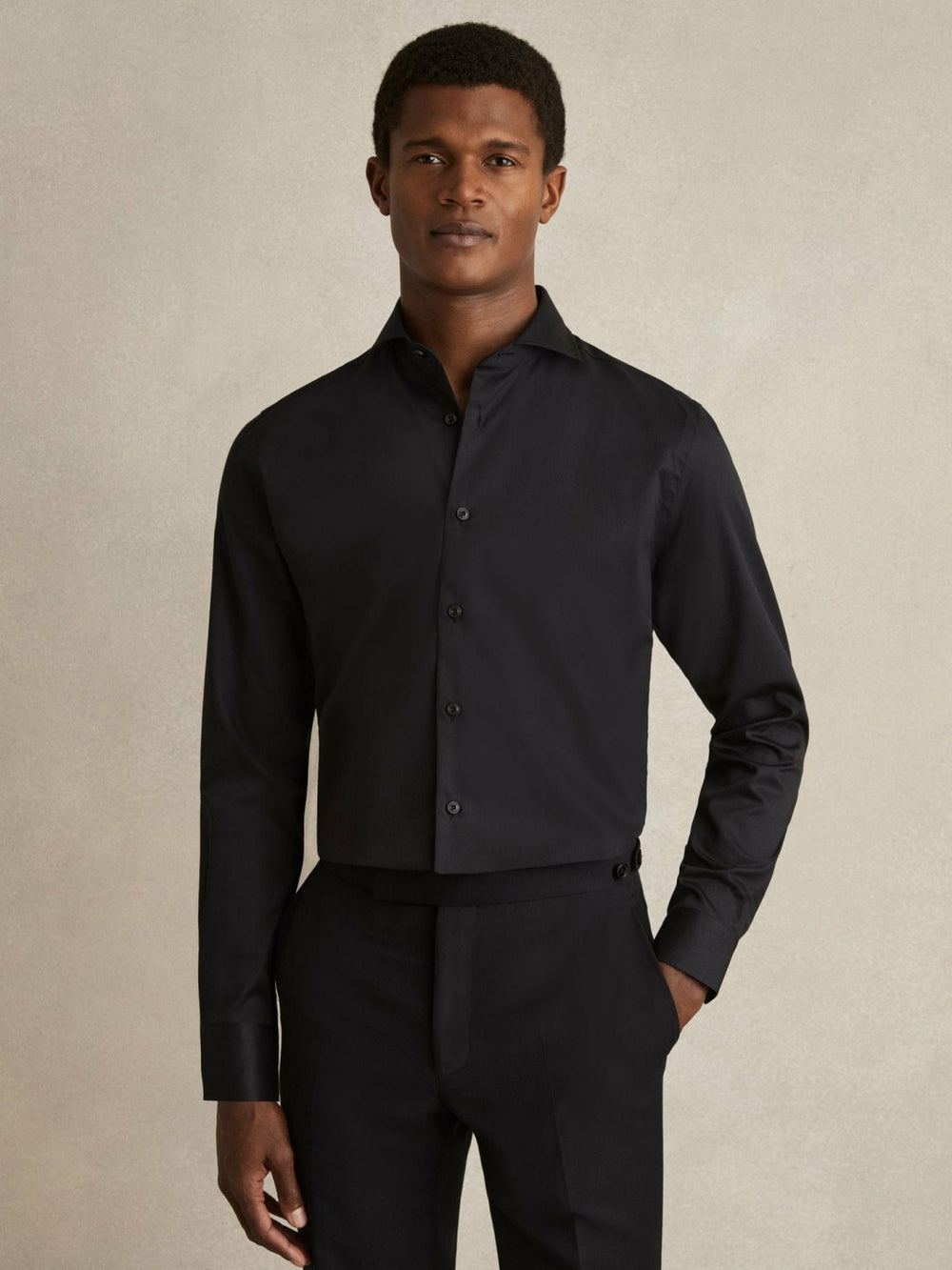 Slim Fit Slim-Fit Cotton Double-Cuff Shirt in Black