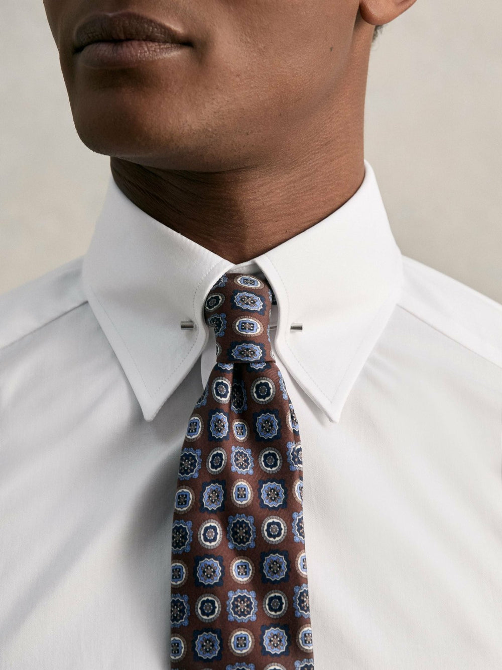 Slim Fit Cotton Pin Collar Shirt in White