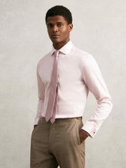Regular Fit Slim-Fit Cotton-Sateen Shirt in Pink