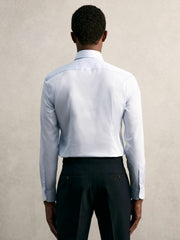 Slim Fit Cotton Pin Collar Shirt in Soft Blue