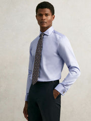 Regular Fit Slim-Fit Cotton-Sateen Shirt in Mid Blue