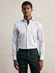 Regular Fit Cotton Sateen Shirt in Mid Blue