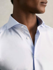 Regular Fit Cotton Sateen Shirt in Mid Blue