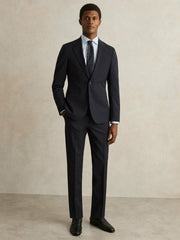 Wool-Blend Single-Breasted Suit Blazer Slim-Fit in Navy