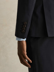 Wool-Blend Single-Breasted Suit Blazer Slim-Fit in Navy