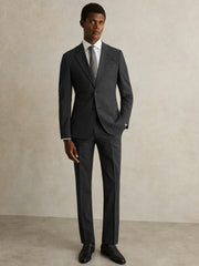 Wool-Blend Single-Breasted Suit Blazer Slim-Fit in Grey