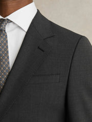Wool-Blend Single-Breasted Suit Blazer Slim-Fit in Grey
