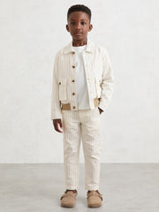 13-14 yrs Cotton Pinstripe Harrington Jacket in Off White/Taupe Brown