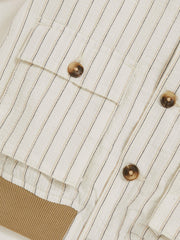 13-14 yrs Cotton Pinstripe Harrington Jacket in Off White/Taupe Brown