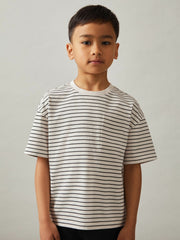 3-9 yrs Cotton-Blend Stripe T-Shirt in White/Navy