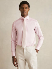 Slim Fit Cotton Sateen Shirt in Pink