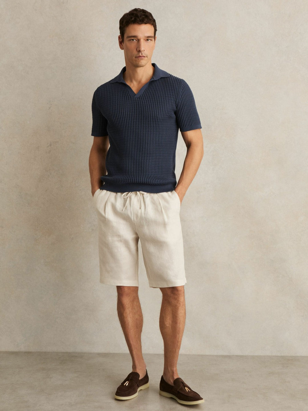 Linen Drawstring Shorts in Stone