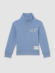 13-14 yrs SmileyWorld Half-Zip Sweatshirt Unisex Fit in Blue