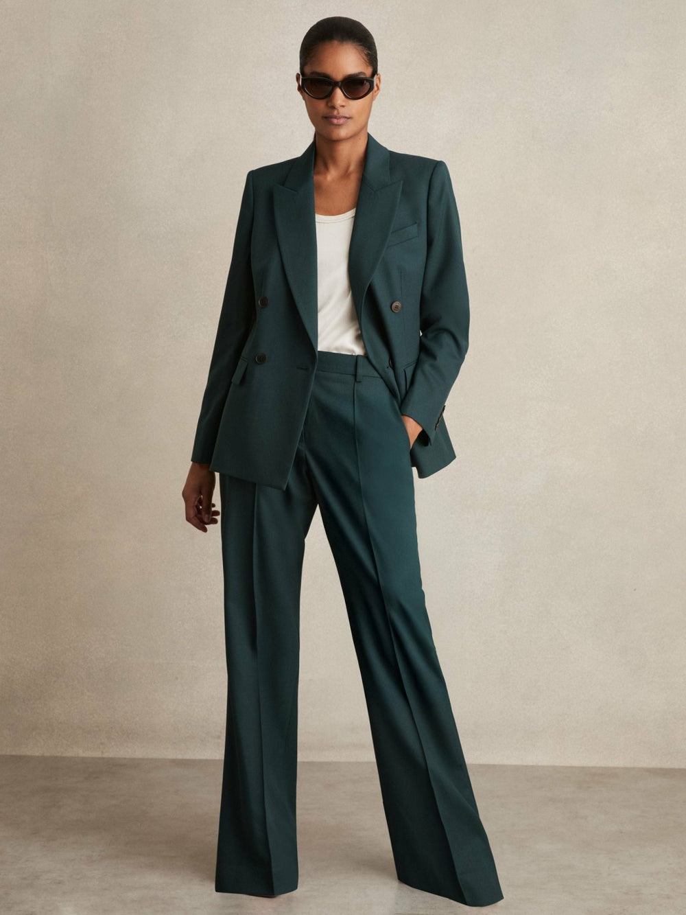 Wool-Blend Wide-Leg Suit Trousers in Green