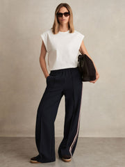 Side-Stripe Wide-Leg Trousers in Navy