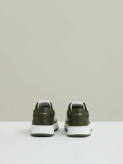 Leather Panelled Trainers in Khaki/White