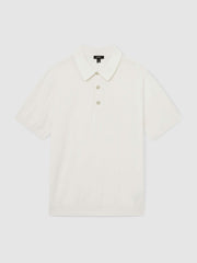 Cotton-Silk Polo Shirt in Off White