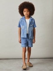 13-14 yrs Towelling Brand-Embroidered Shorts in Airforce Blue
