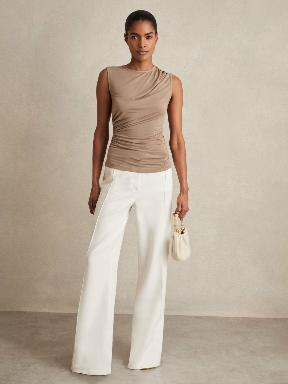 Stretch-Modal Ruched Vest in Mocha Brown